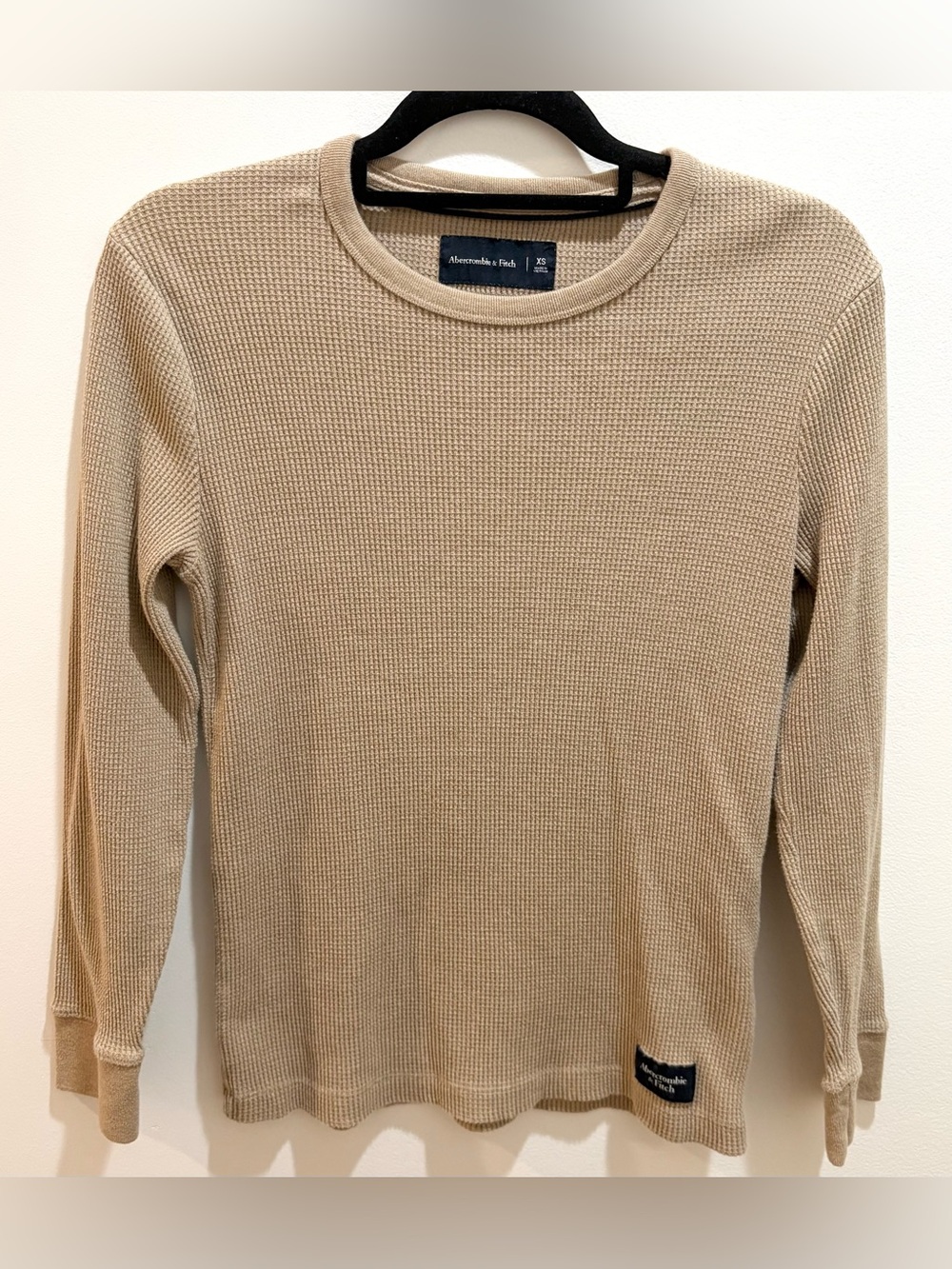 Abercrombie & Fitch Women's Thermal Top Waffle Knit Camel Tan Taupe Shirt XS